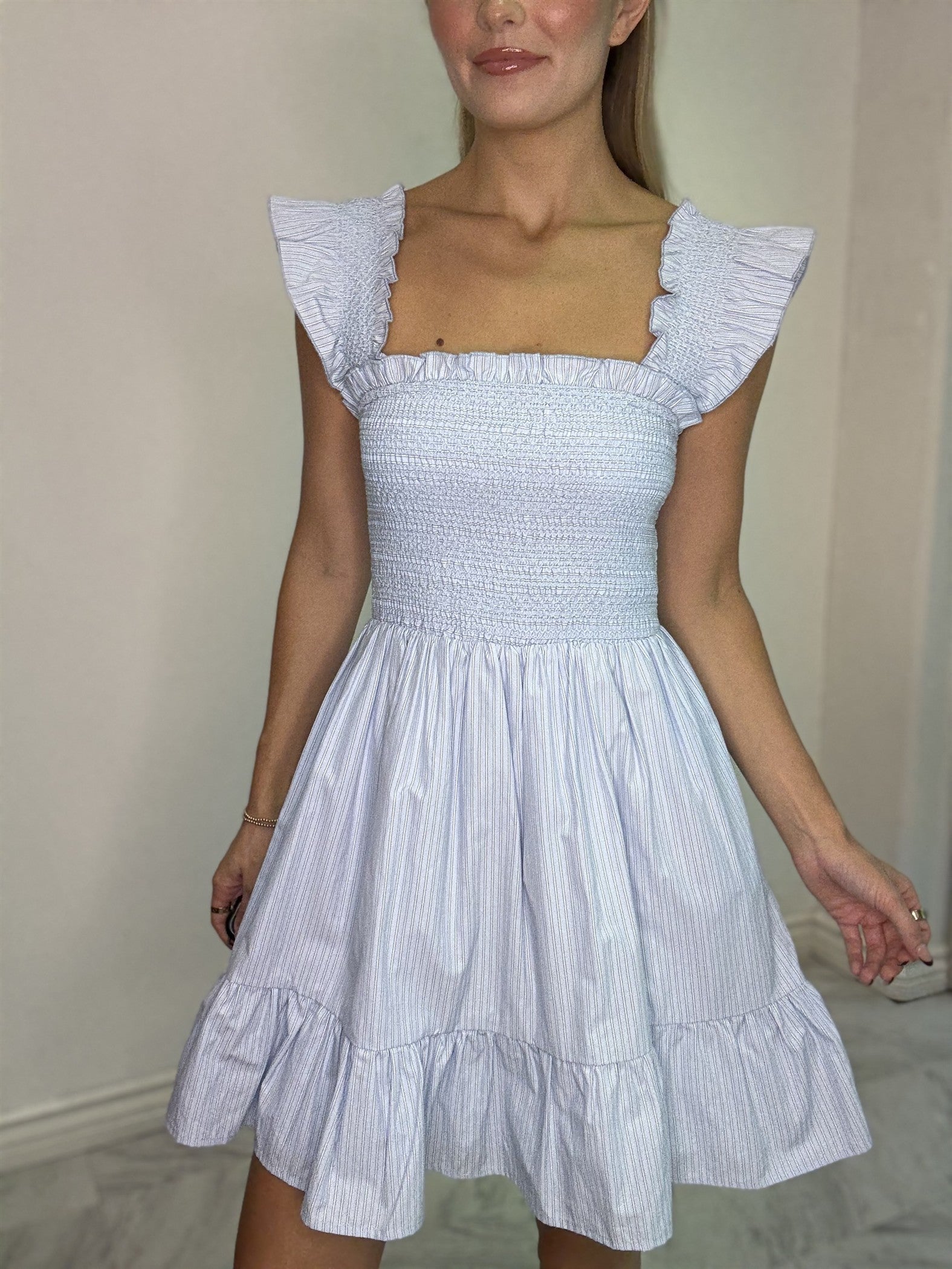 Powder Blue Striped Smock Dress