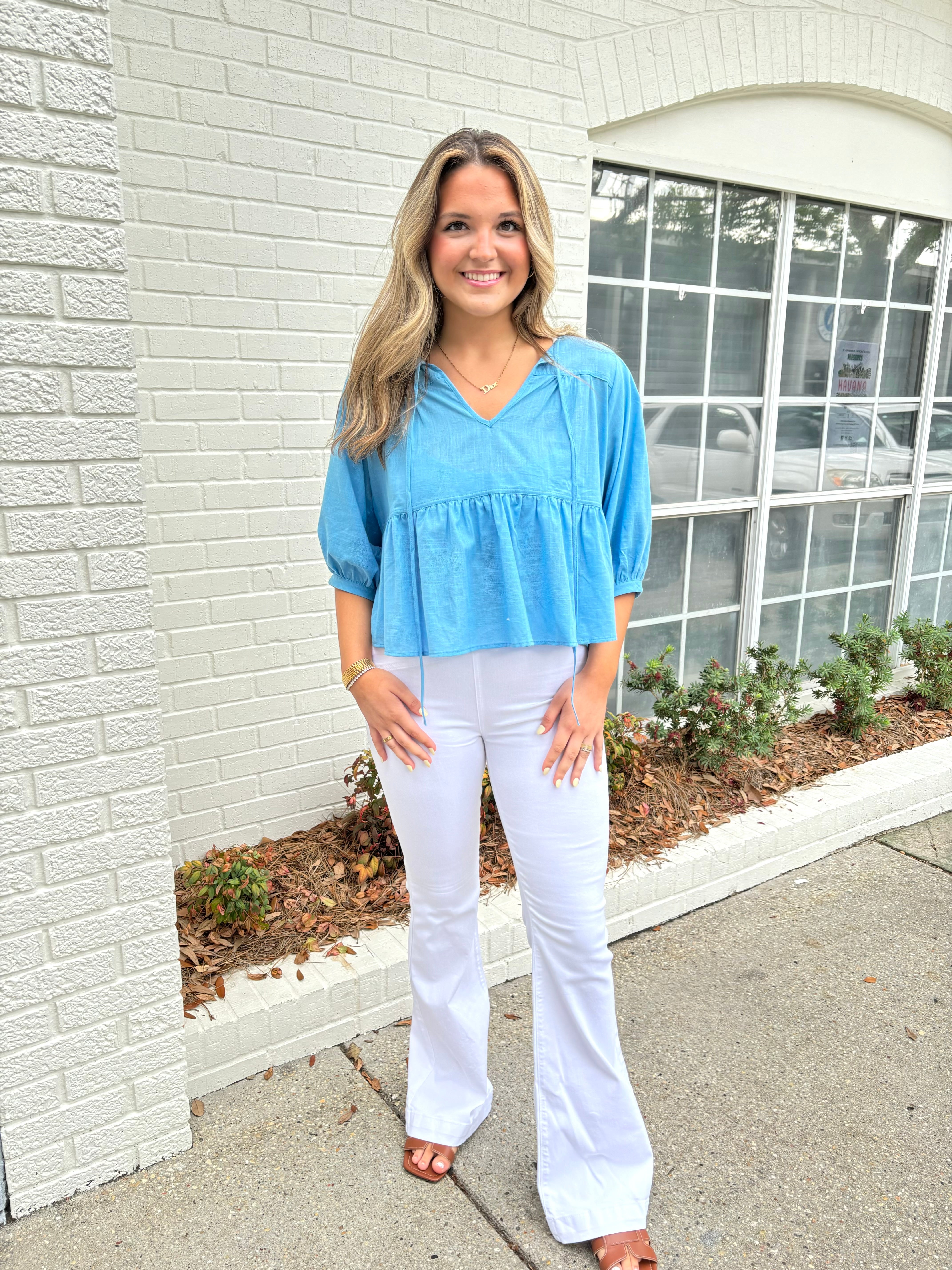White Pull On Flare Jeans