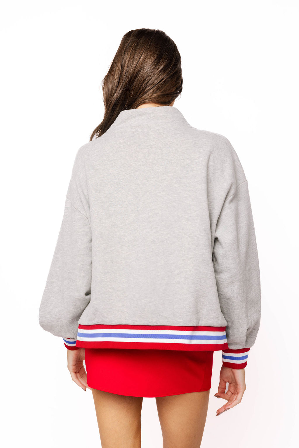 Licensed Ole Miss
Grey Gingham Mascot Mock
Neck Sweatshirt