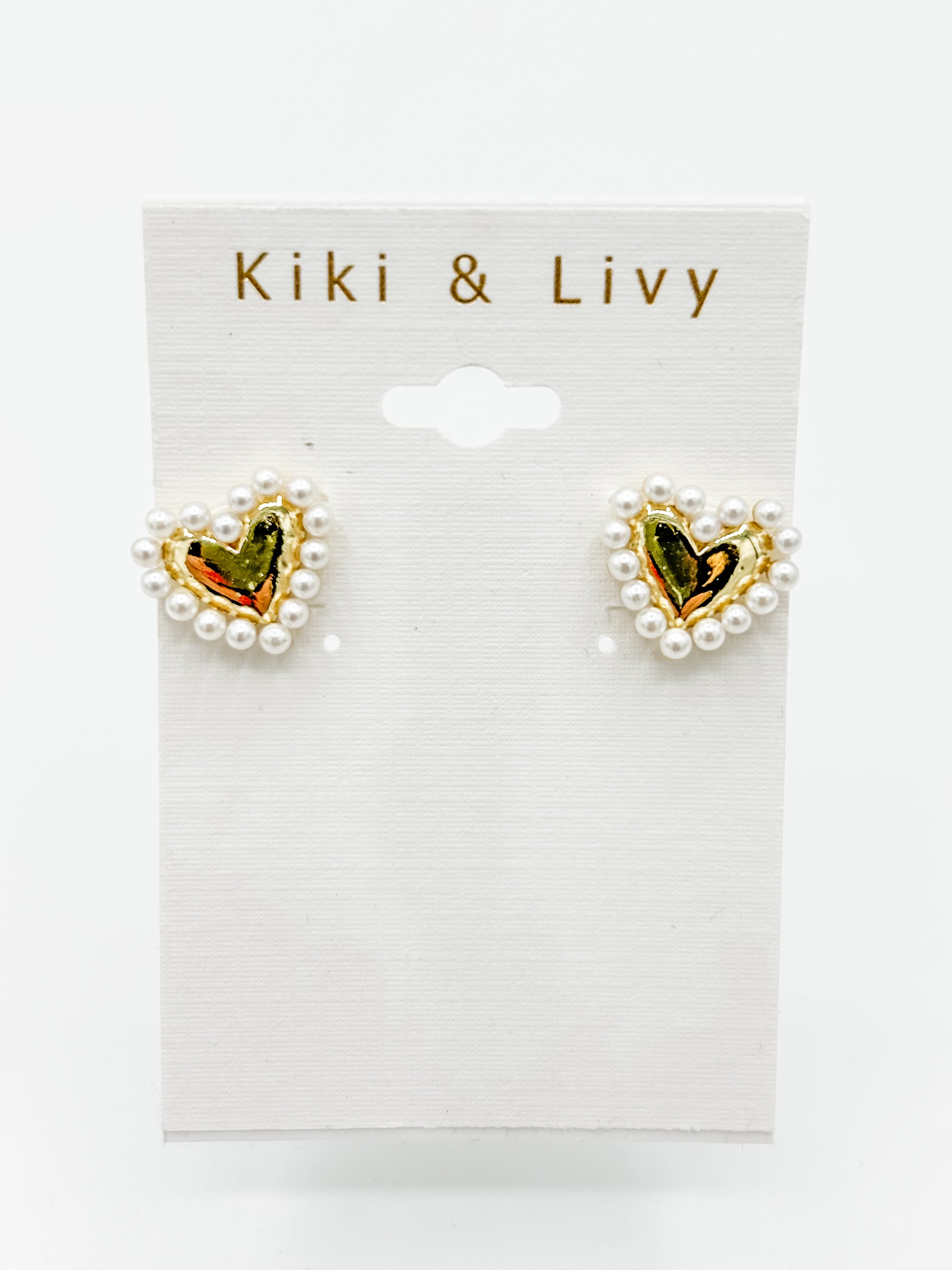 Small Gold Pearl Heart Earrings