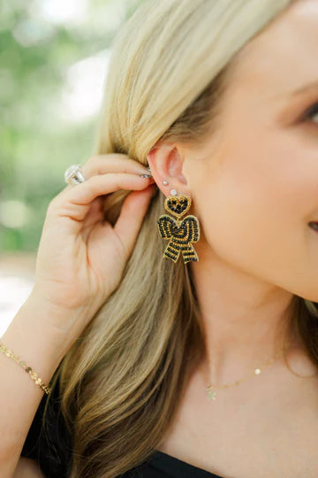 Black & Gold Beaded Bow Earrings