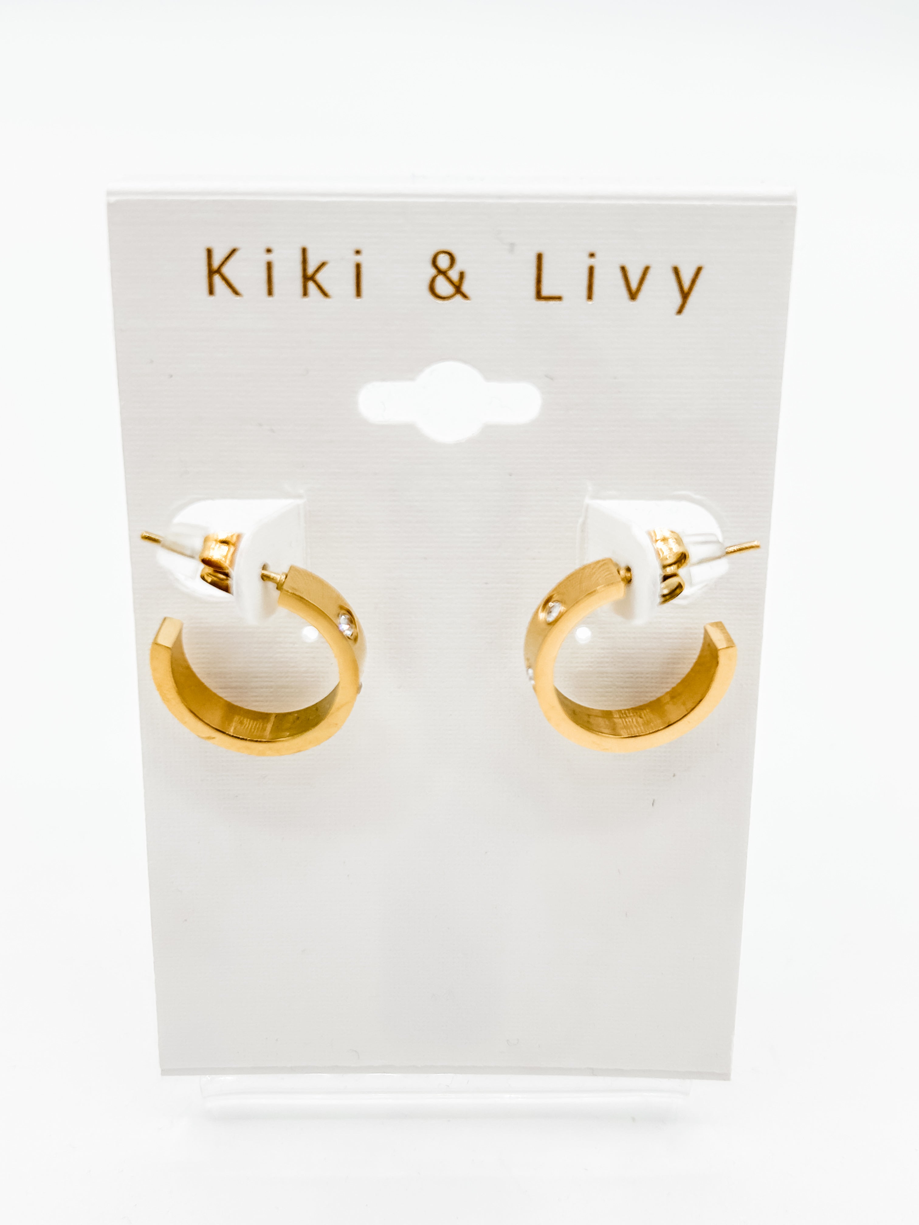 Gold Flat Rhinestone Hoop Earrings