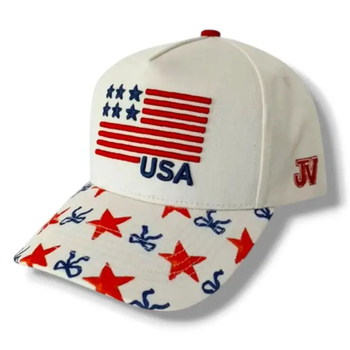 Patriotic Flag & Bow Embroidered Hat