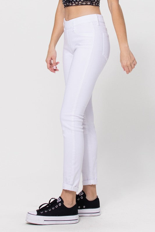 White Mid Rise Pull On Jeans