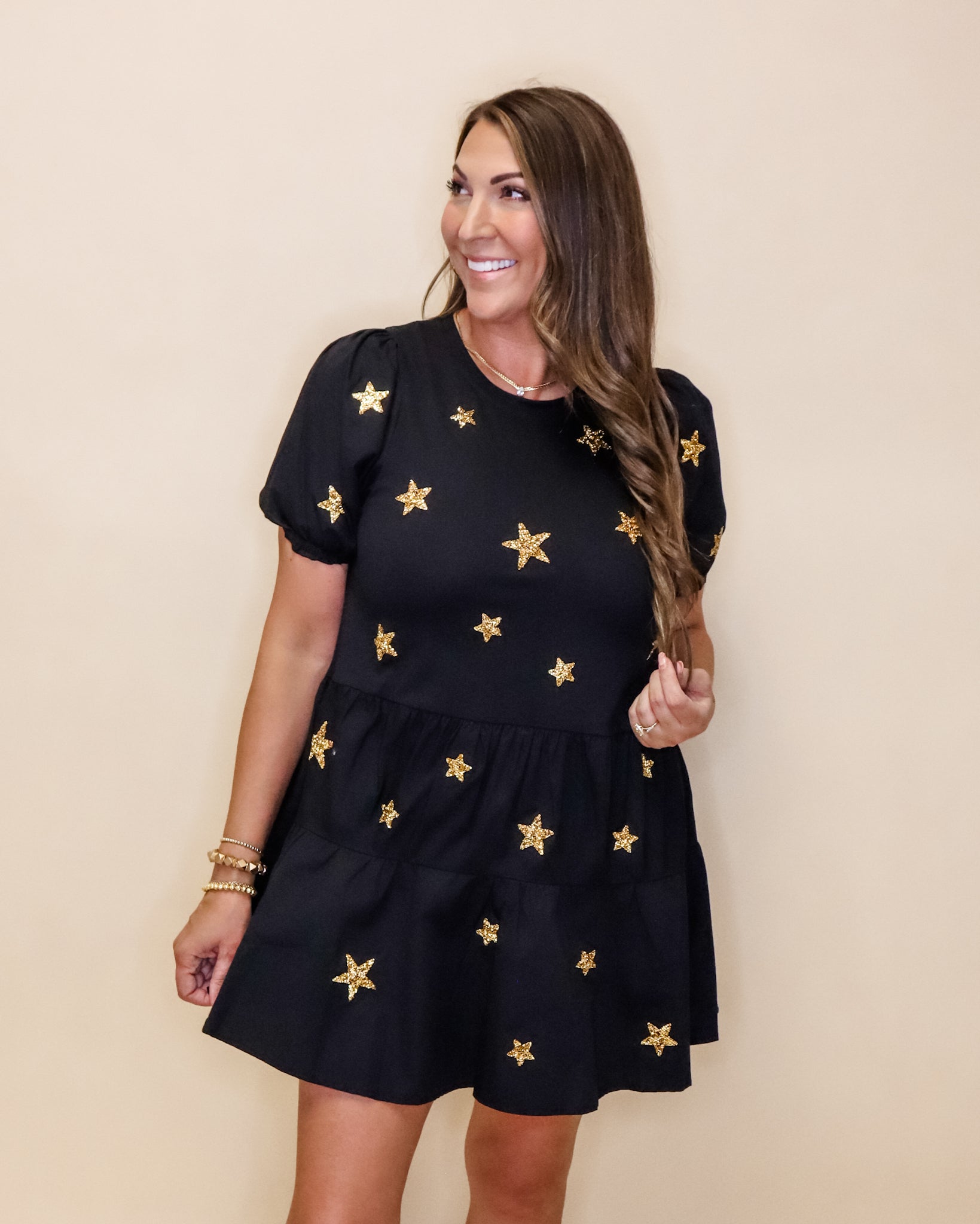 Black & Gold Star Tiered Dress