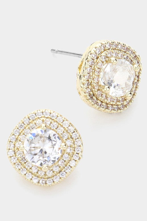 Gold Round Rhinestone Stud Earrings