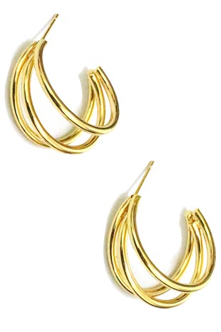 Gold Three Row Open Hoop Earrings