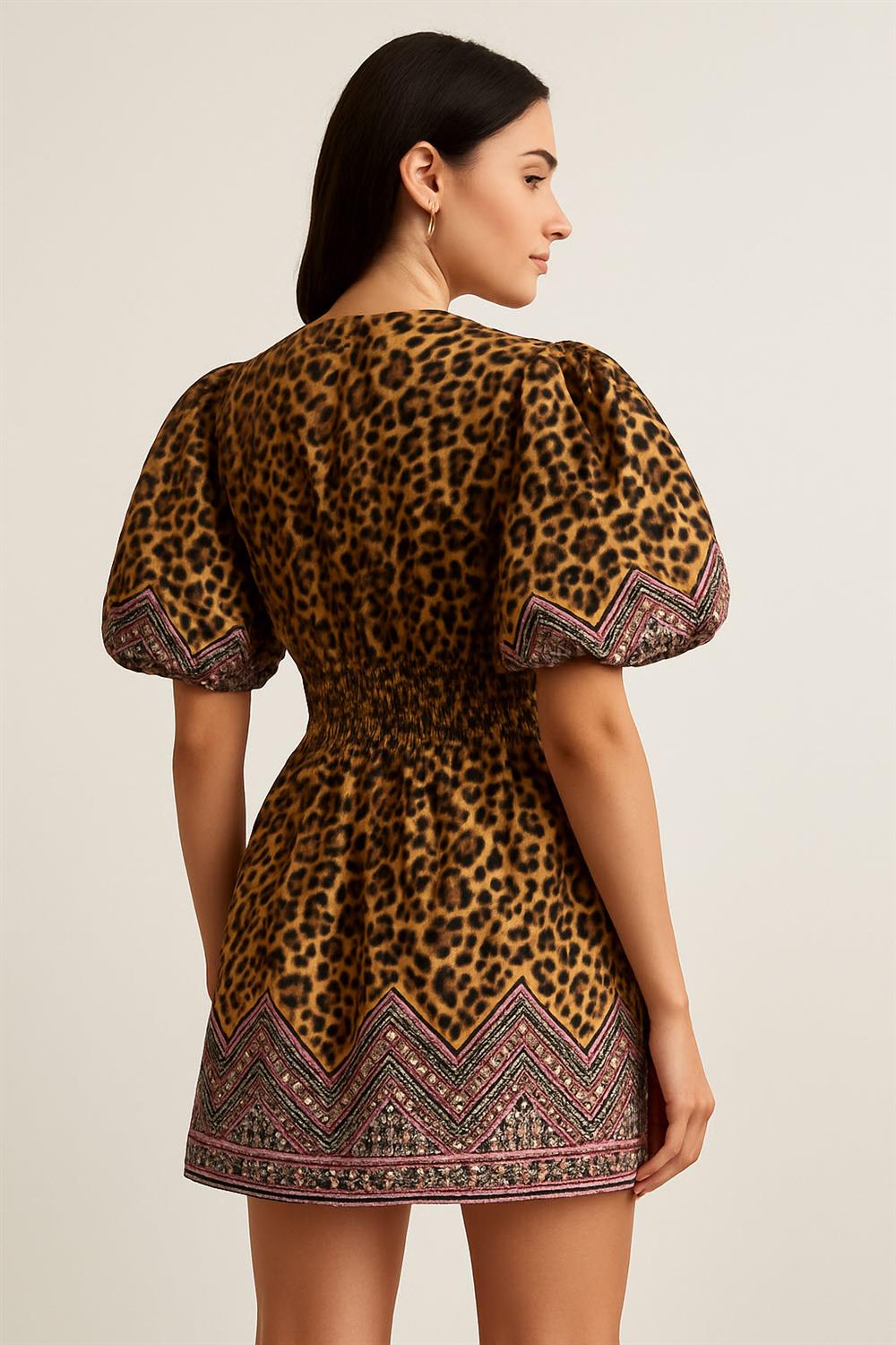 Leopard Border Print Zip Dress