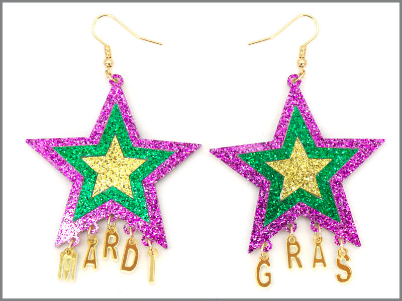 Mardi Gras Star Dangle Earrings