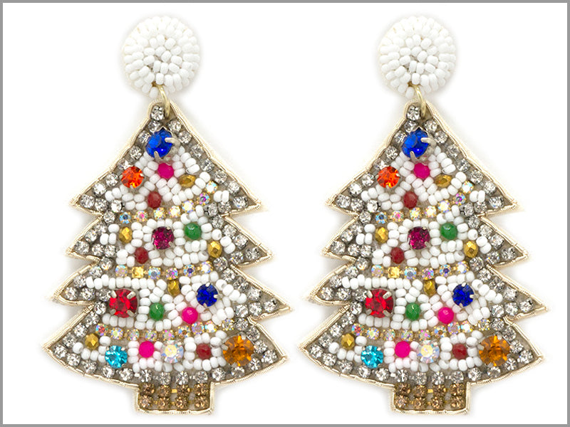 White Rhinestone Christmas Tree Earrings