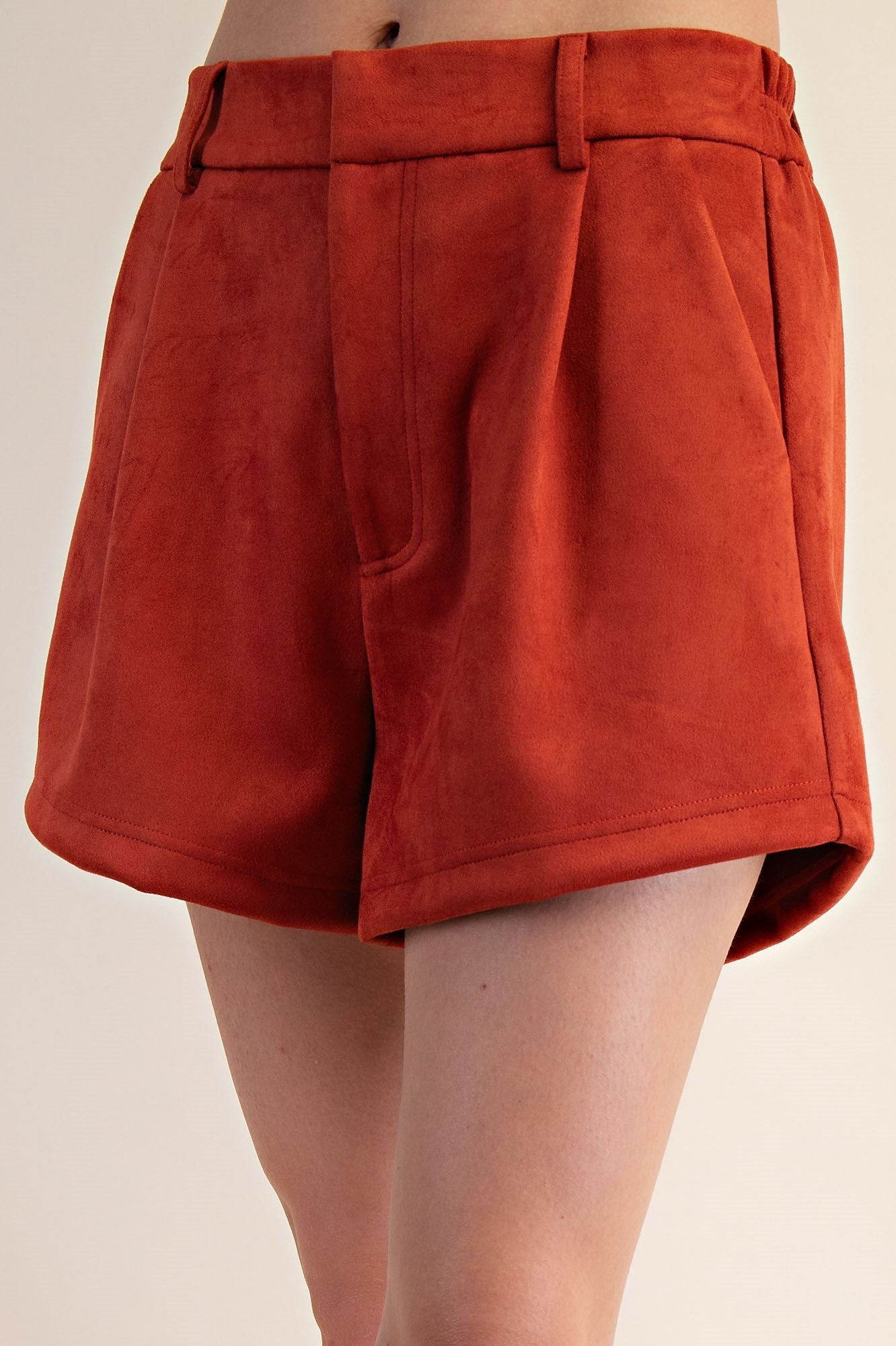 Rust Suede High Waist Shorts