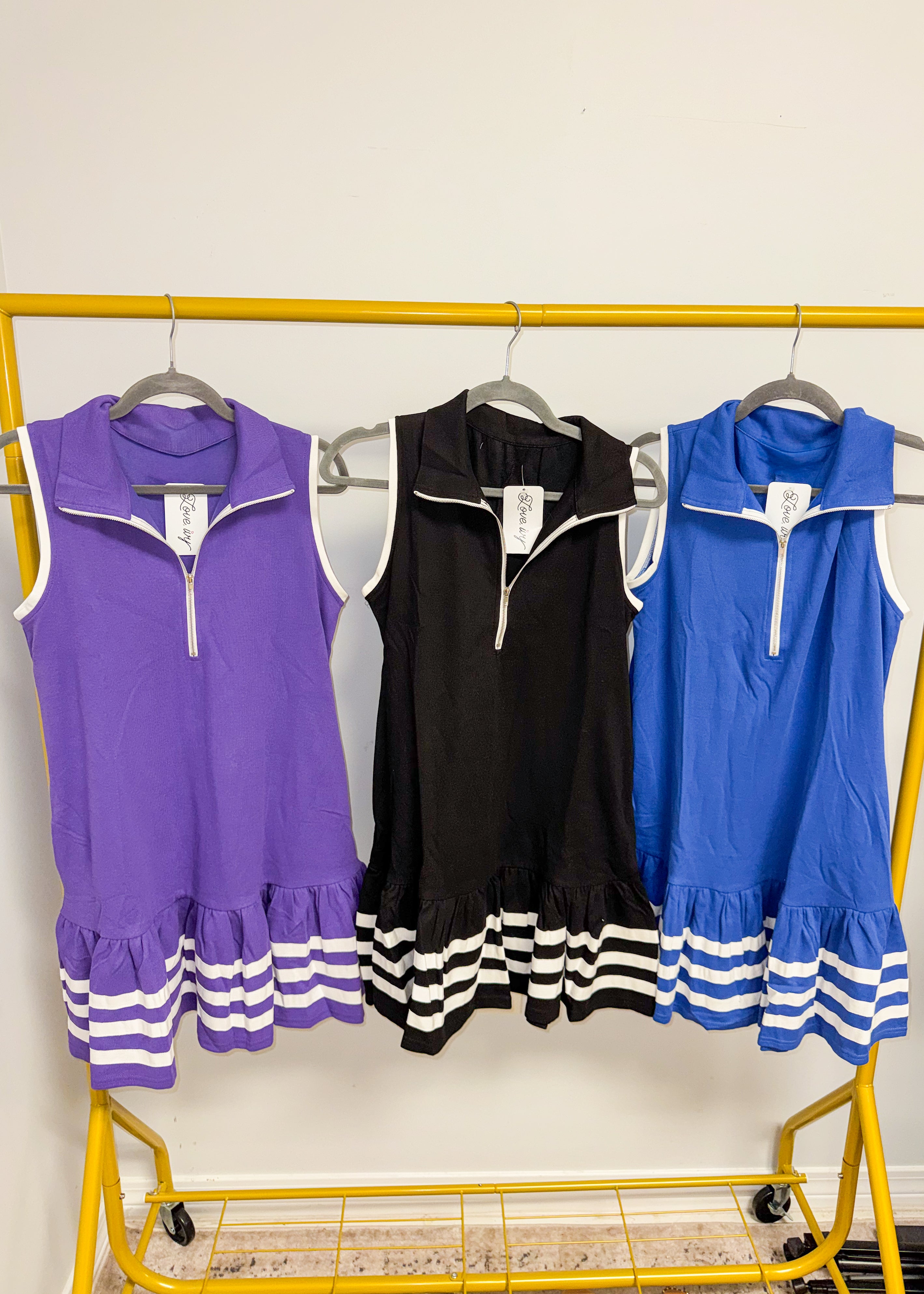 Blue Half Zip Game Day Ruffle Dress