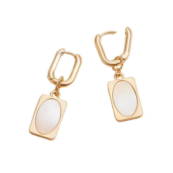 Gold Oval Shell Dangle Earrings