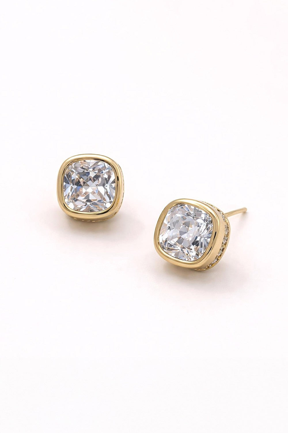 14k Gold Dipped Cushion Cut CZ Stud Earrings