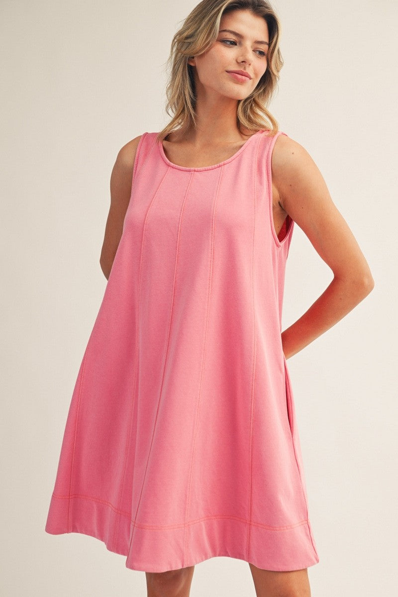 Pink Sleeveless Casual Swing Dress