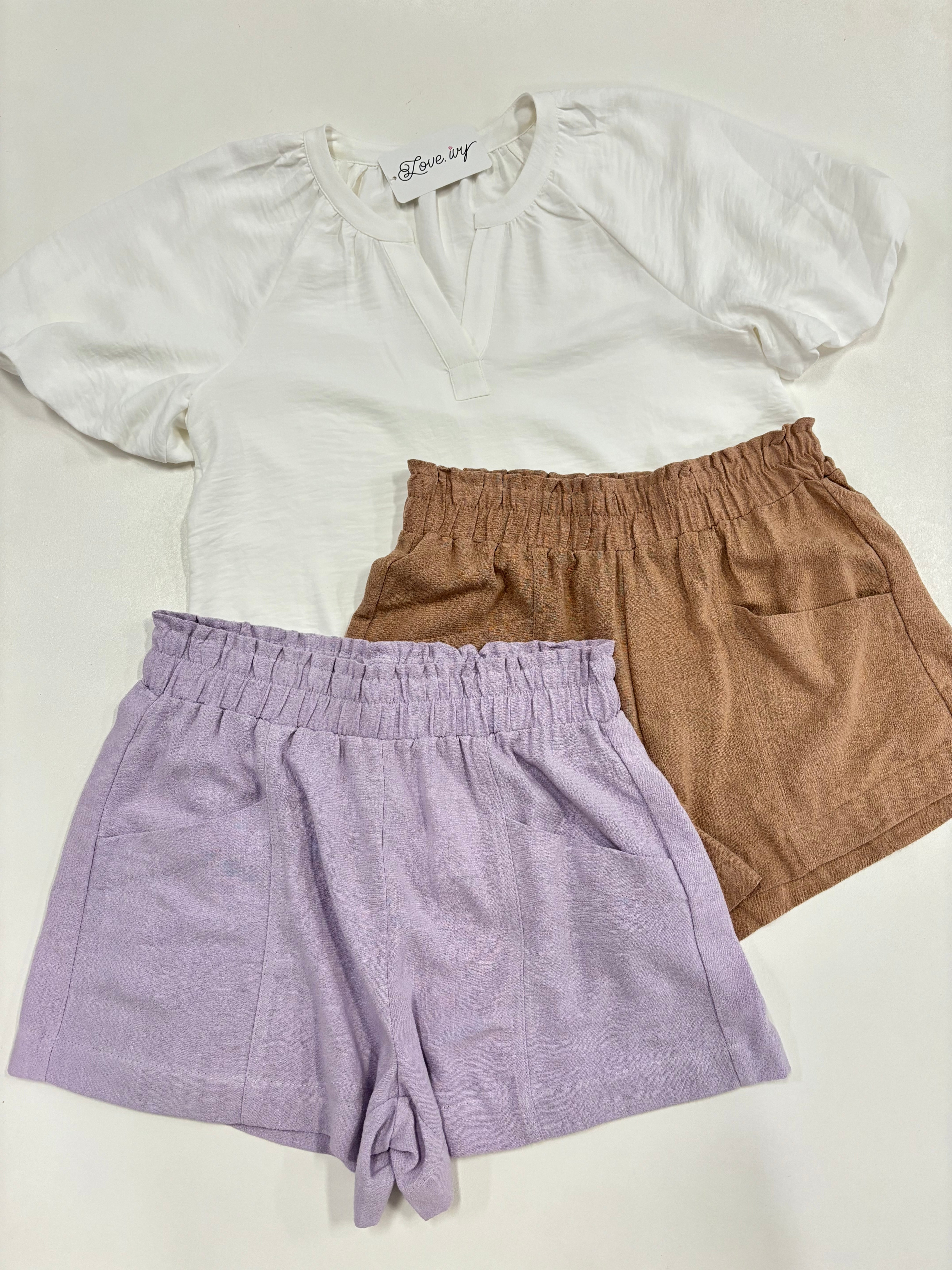 Lavender Pocket Linen Shorts