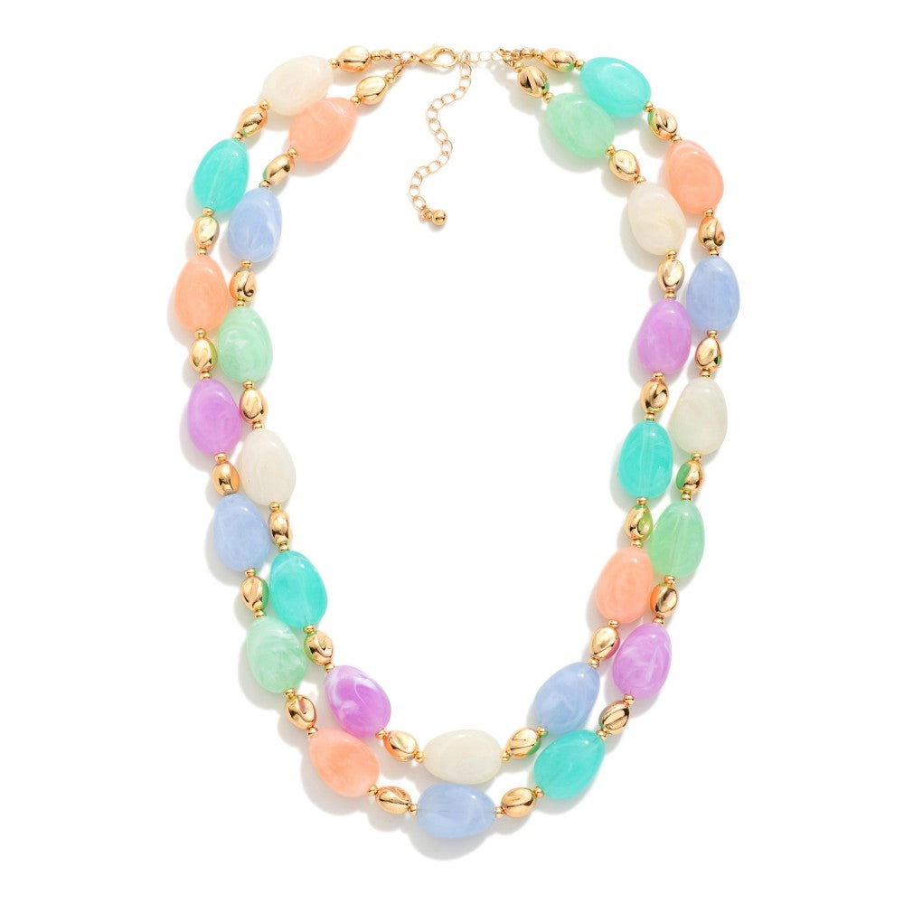 Multi Color Layered Marble Beaded Necklace