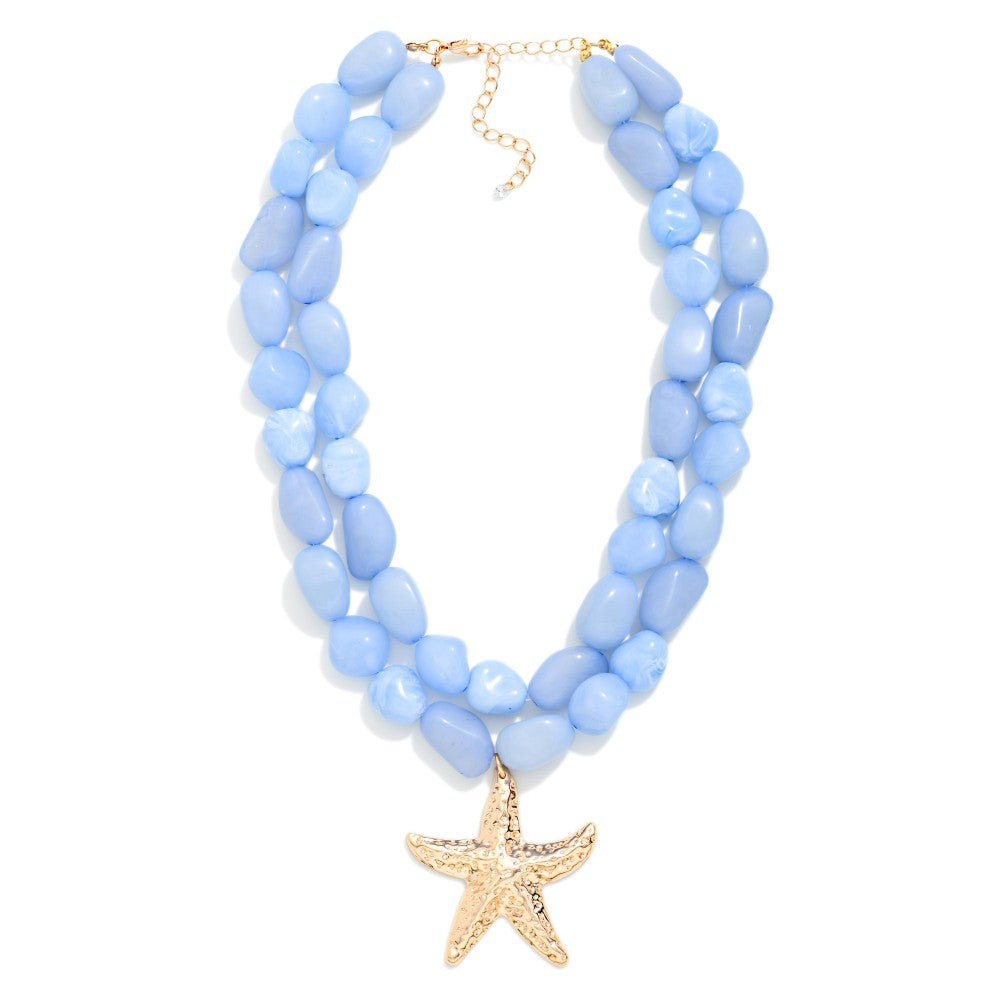 Layered Marbled Bead Starfish Necklace