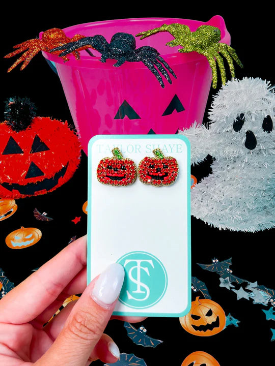 Beaded Pumpkin Stud Earrings