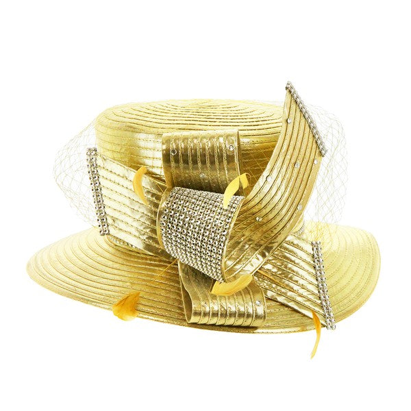 Gold Rhinestone Bow Hat