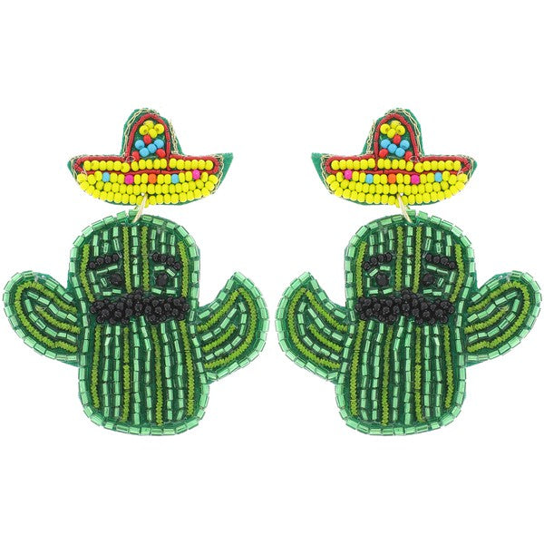 Cactus Beaded Sombrero Earrings