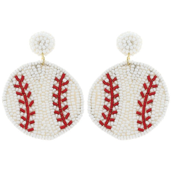 Baseball Beaded Dangle Earrings