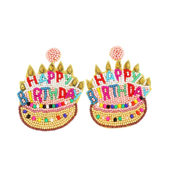 Multi Happy Birthday Beaded Cake Earrings