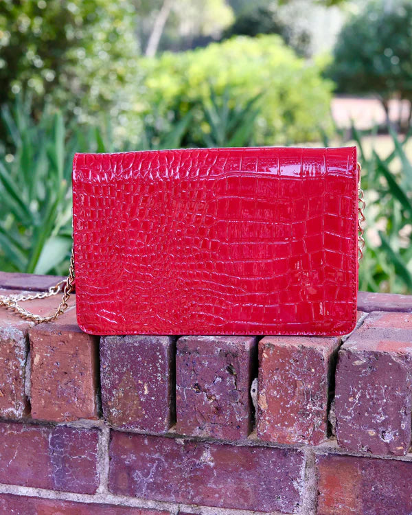 Red Patent Bryn Crossbody Clutch