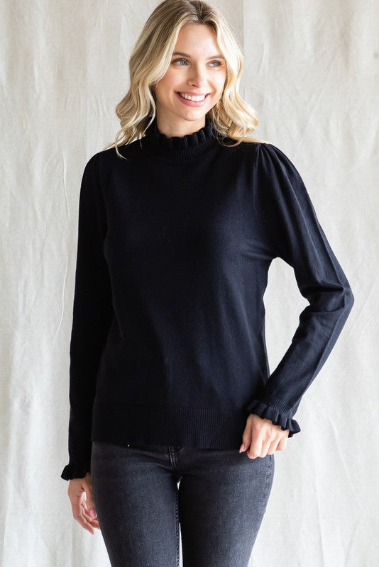 Black Frilled Sleeve Sweater