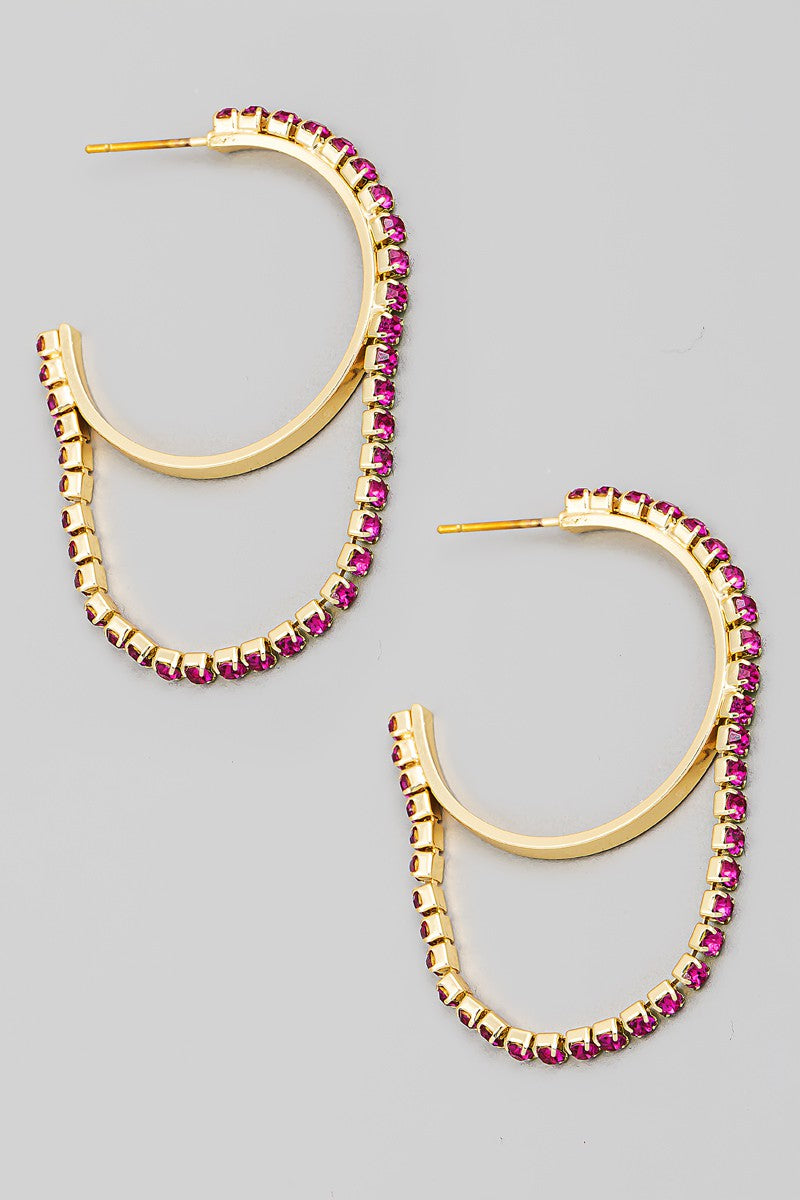 Rhinestone Studded Chain Hoop Earrings