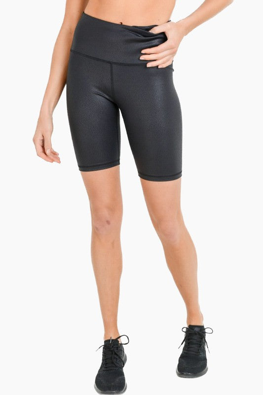 Black Foil High Waisted Biker Shorts