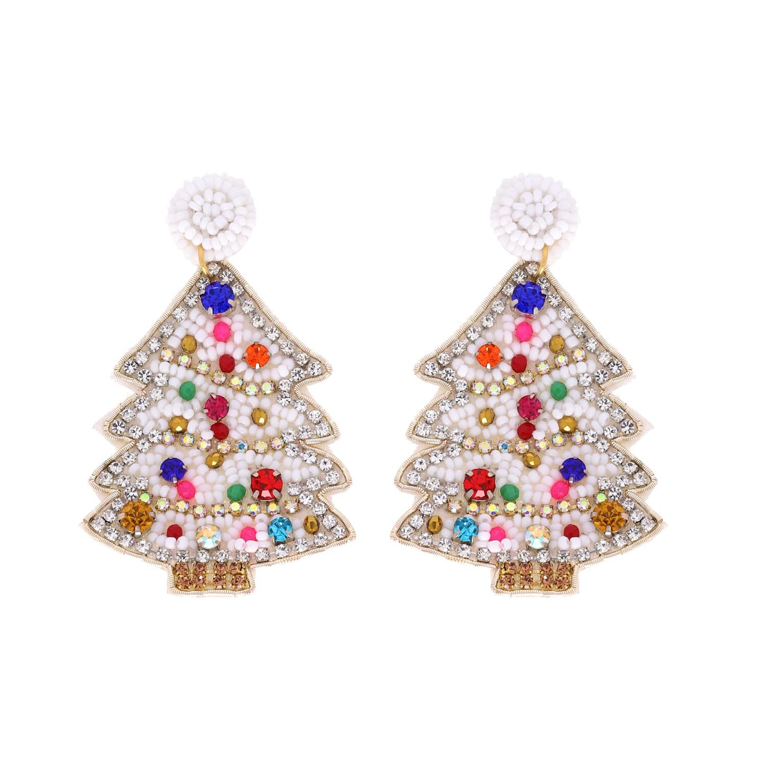 White Multi Beaded Christmas Tree Earrings