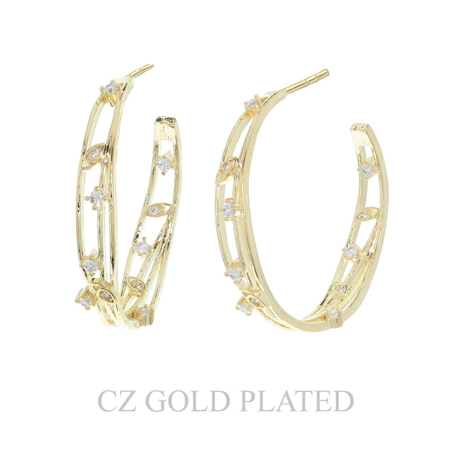 Gold CZ Evil Eye Half Hoop Earrings