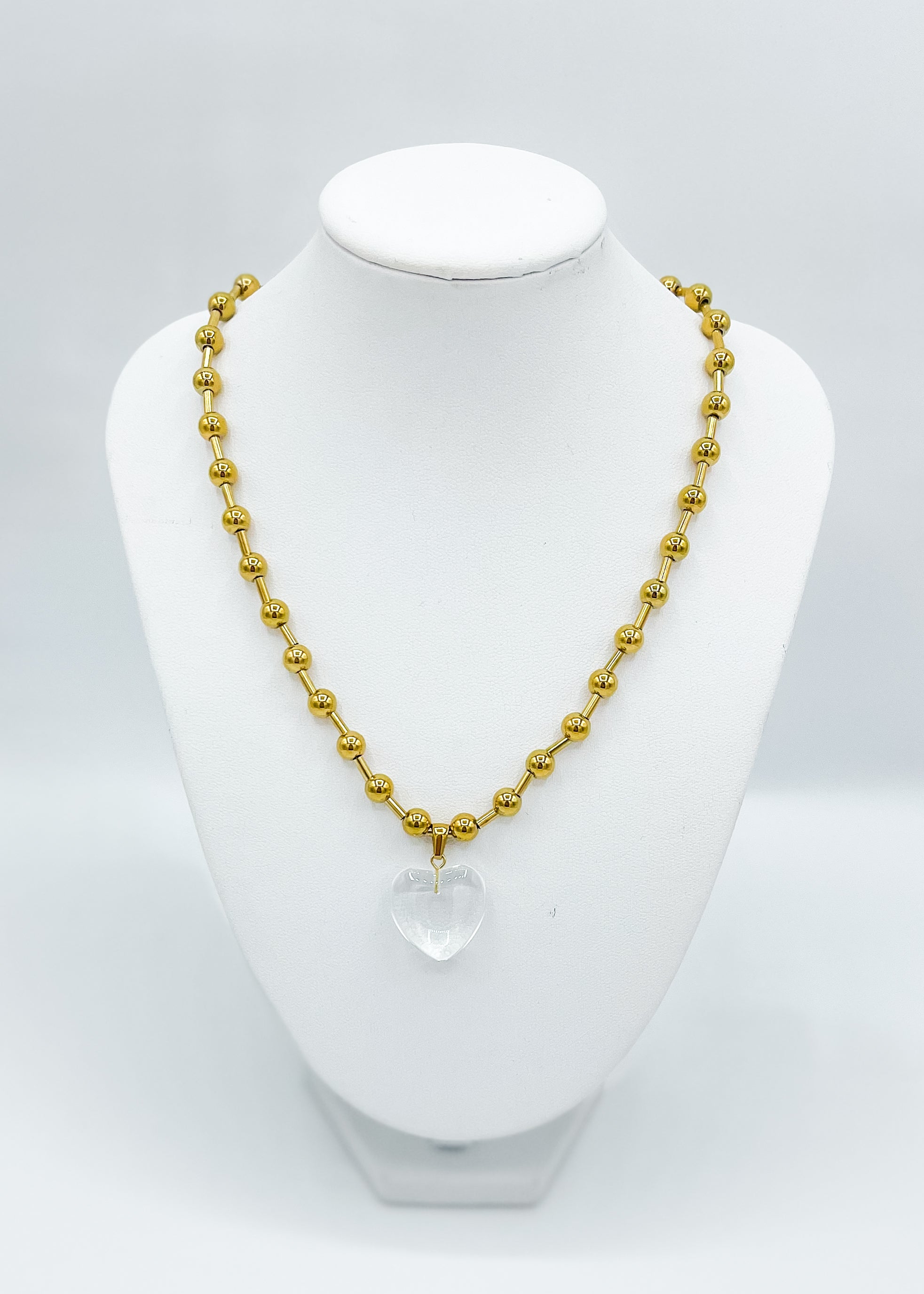 Gold Bold Glass Heart Necklace