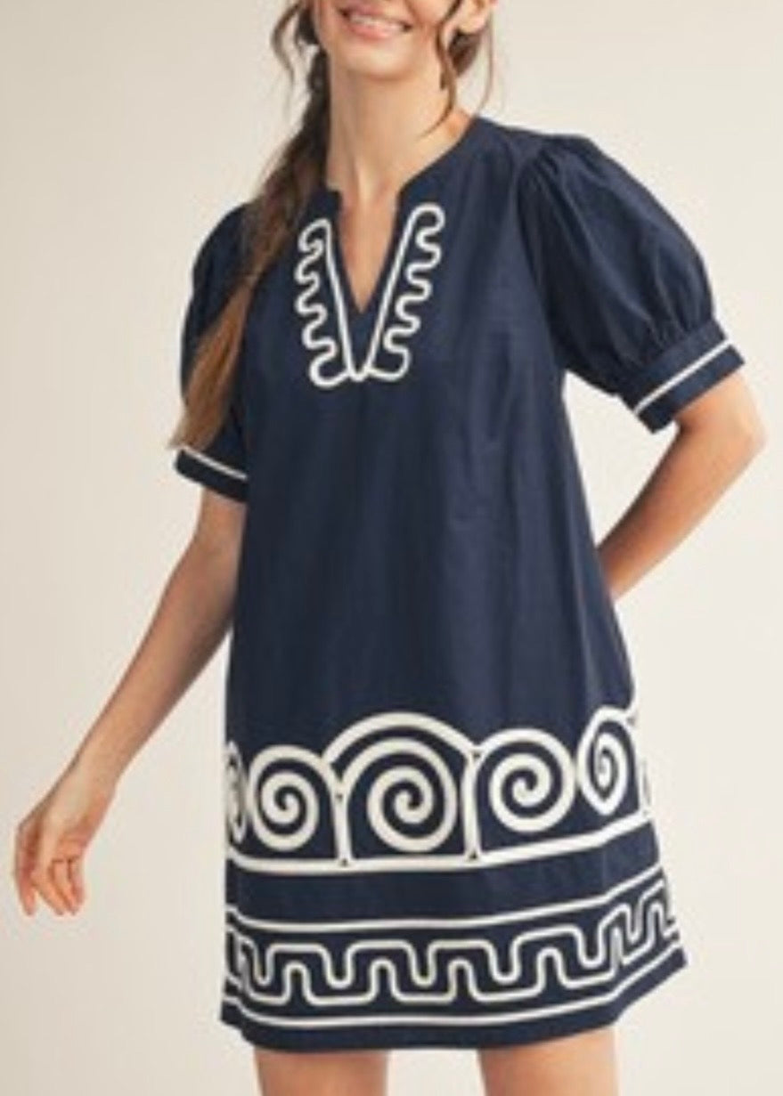 Navy White Border Detail Dress