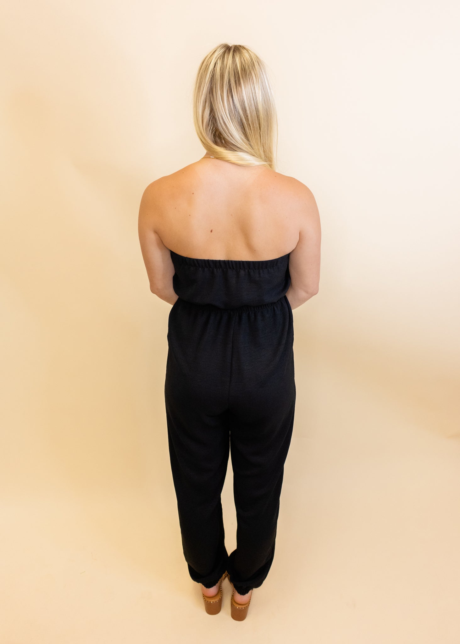 Black Sleeveless Elastic Waist Jumpsuit
