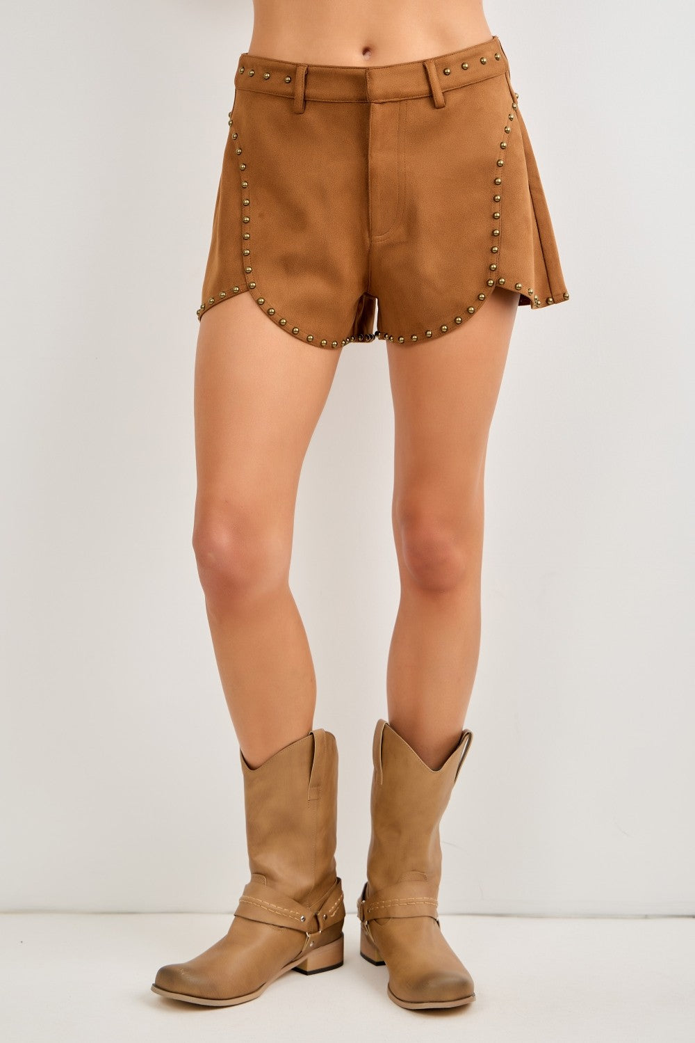 Brown Stud Detail Shorts