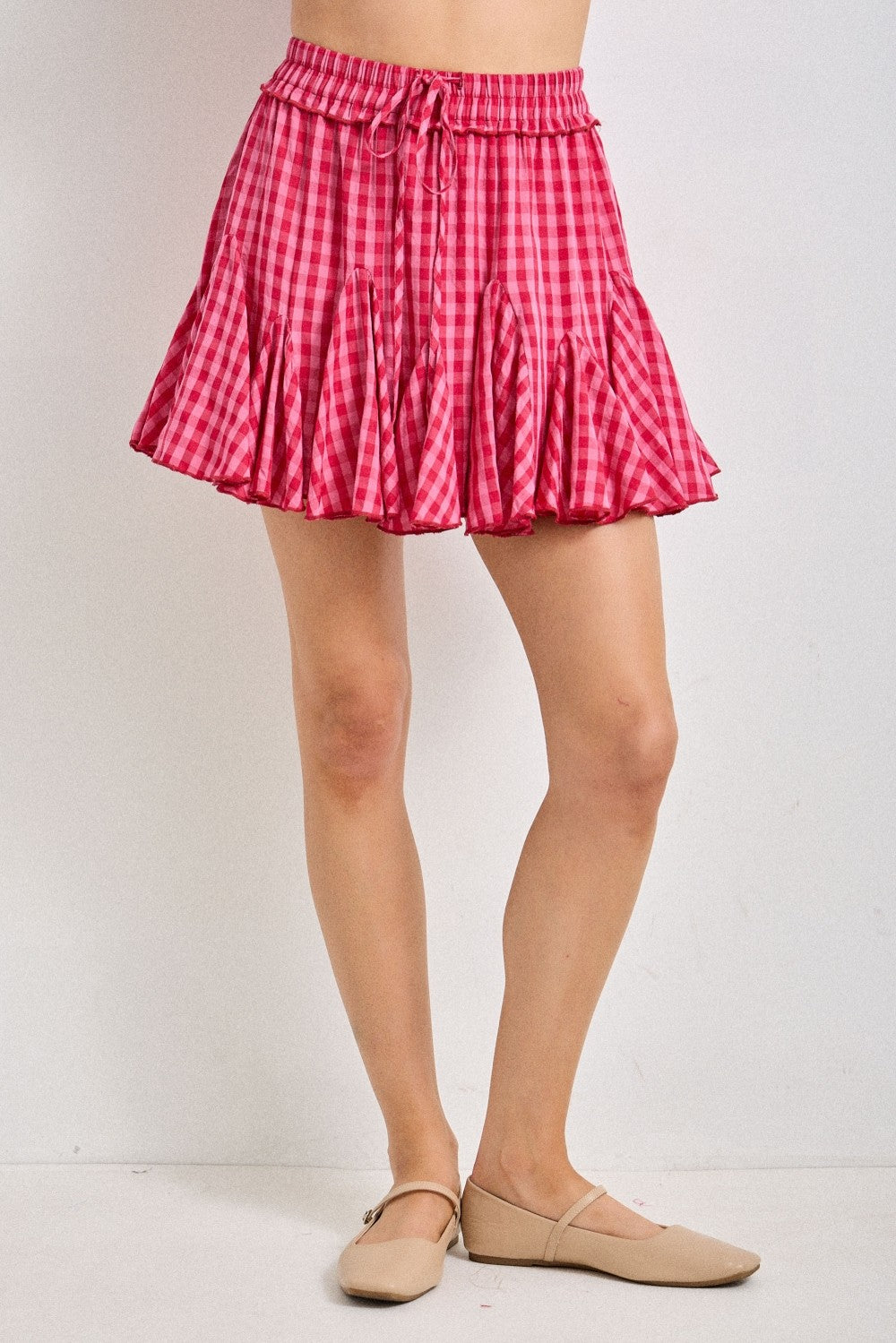 Pink Gingham Flowy Skirt