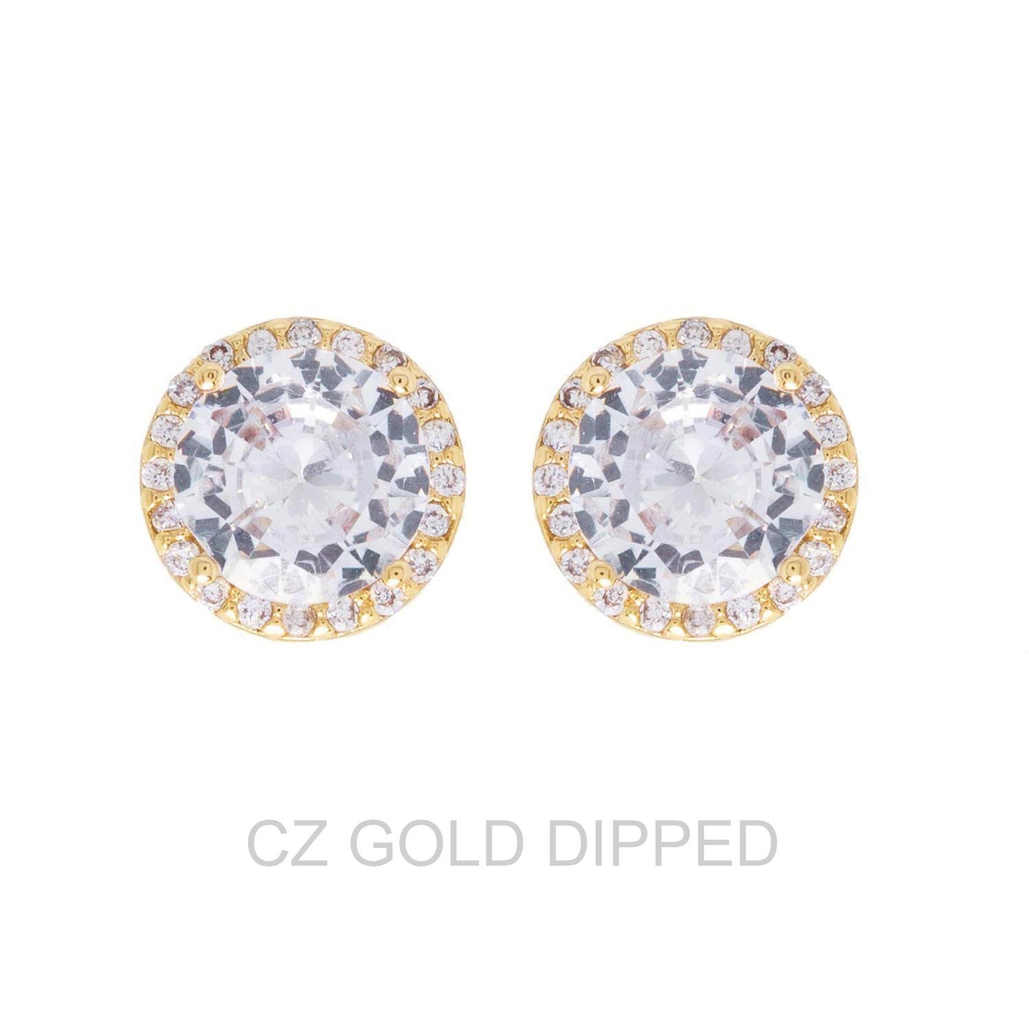 Gold Dipped Cz Halo Stud Earrings