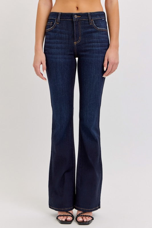 Mid Rise Dark Flare Jeans