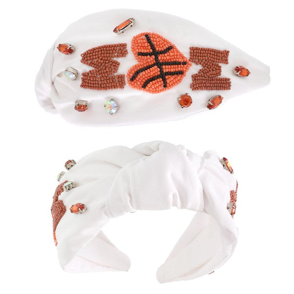 Basketball Beaded Mom Knot Headband