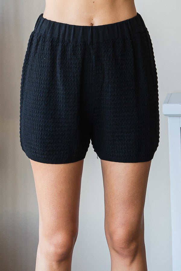 Black Knit Elastic Shorts