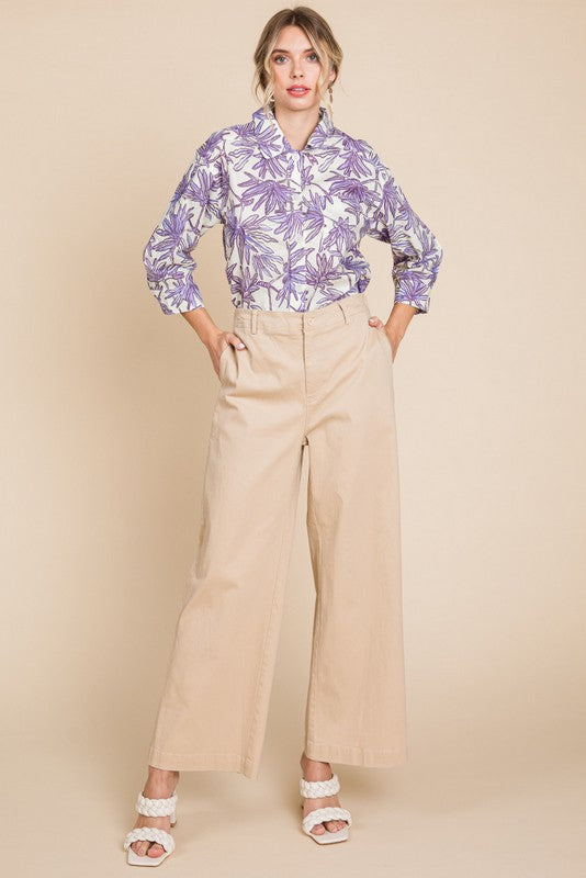 Taupe Solid Wide Pocket Pants