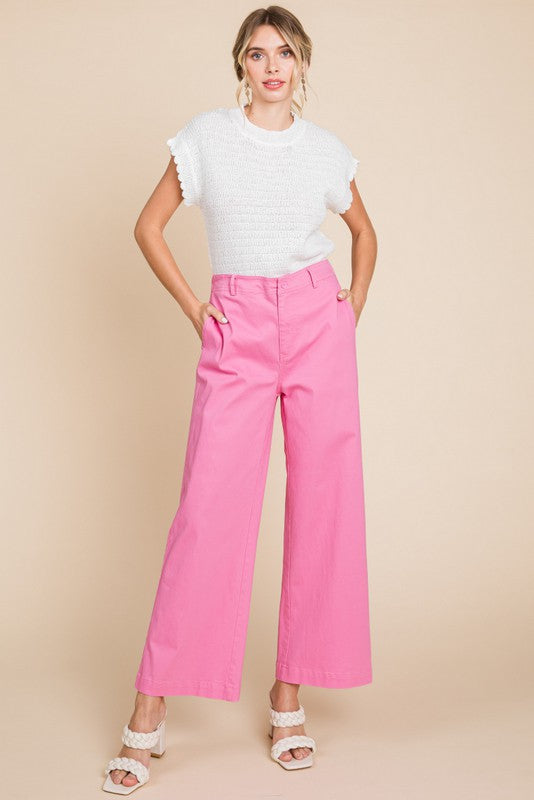 Pink Solid Wide Pocket Pants