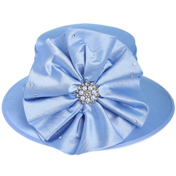 Blue Satin Pearl Flower Hat