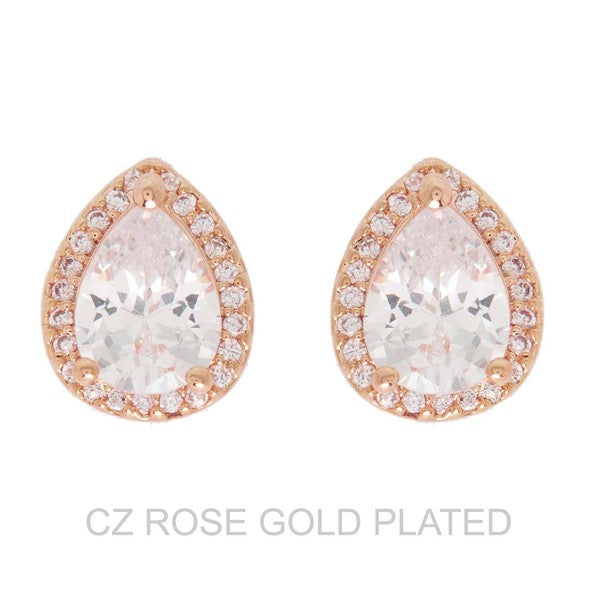 Rose Gold CZ Halo Stud Earrings