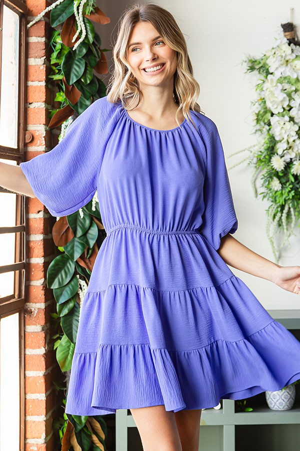Periwinkle Puff Sleeve Tiered Dress