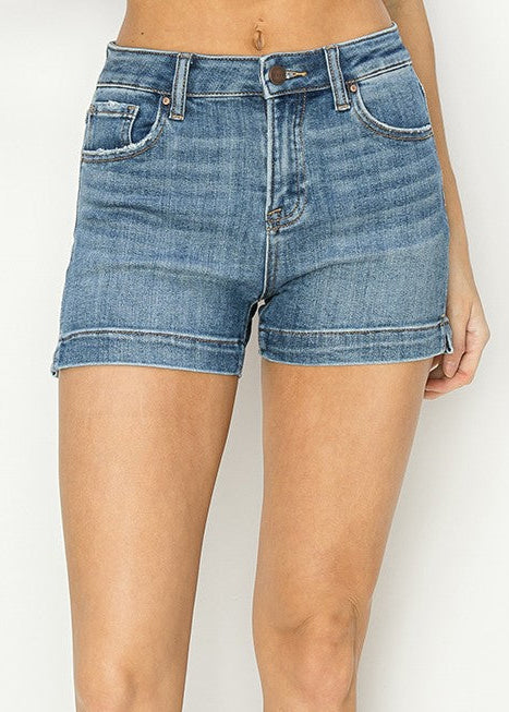 Medium Wash Denim Slit Shorts