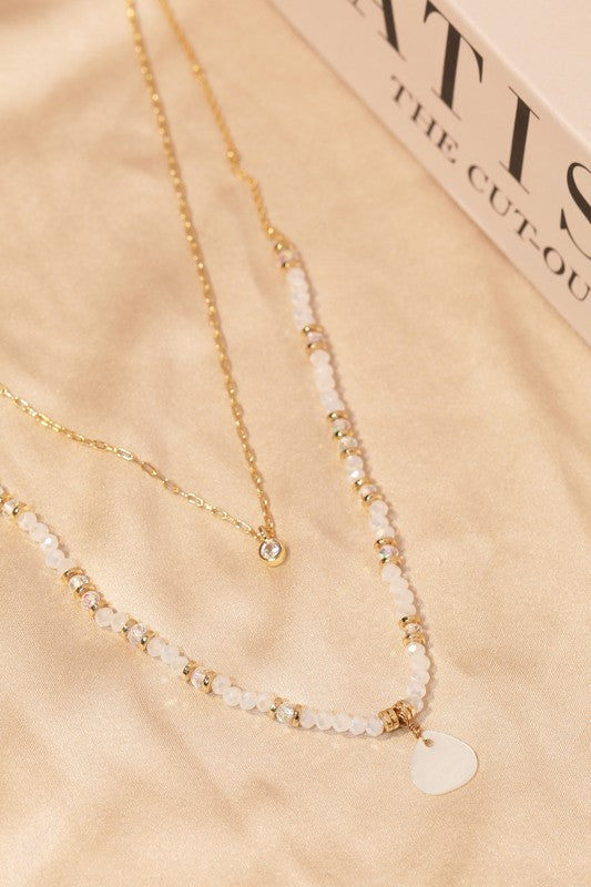 White Gold Beaded Drop Necklace