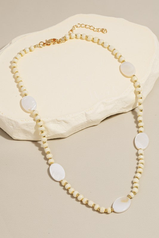 Gold Pearl Shell Beaded Necklace